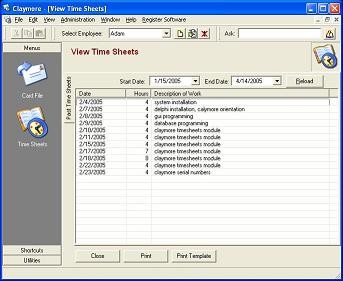 Claymore Time Sheets 1.0 screenshot