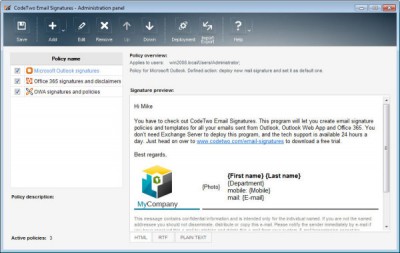 CodeTwo Email Signatures 1.0 screenshot
