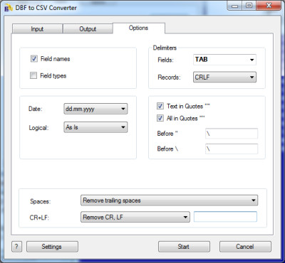 DBF to CSV Converter 3.45 screenshot