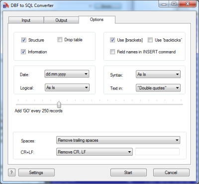 DBF to SQL Converter 3.45 screenshot