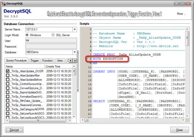 DecryptSQL 3.9.0 screenshot