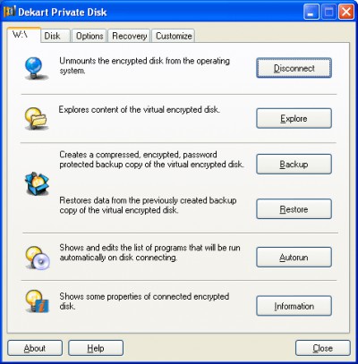 Dekart Private Disk 2.09 screenshot