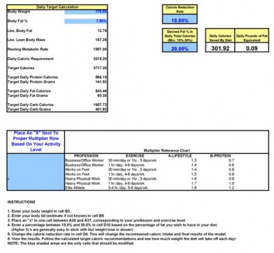 Diet Calculator for Excel 2.0 screenshot