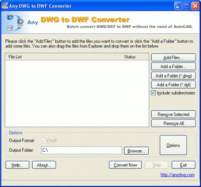 DWG to DWF 2010.5 screenshot
