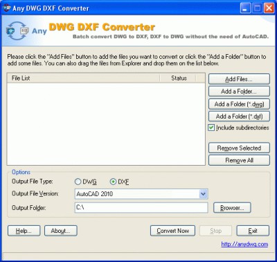 DWG to DXF 2007.1 2010.1 screenshot