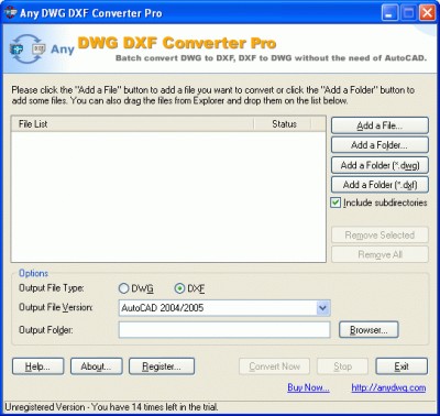 DWG to DXF Converter Pro 2005 screenshot