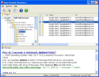 Easy Outlook Recovery 1.7 screenshot