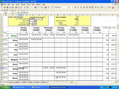 Employee Scheduler for Excel and OpenOffice 2.1 screenshot