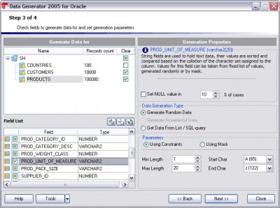 EMS Data Generator 2005 for Oracle 2.3 screenshot