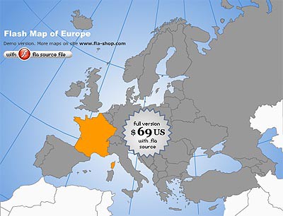 Europe Flash map Silver (with FLA source) 1.0 screenshot