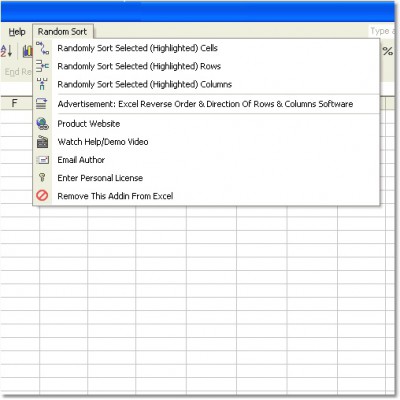 Excel Random Sort Order of Cells, Rows & Columns S 7.0 screenshot