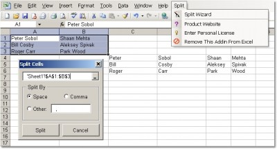 Excel Split Cells, Columns & Data Software 1.1 screenshot