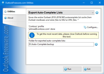 Export Auto-Complete Lists for Outlook 4.21 screenshot