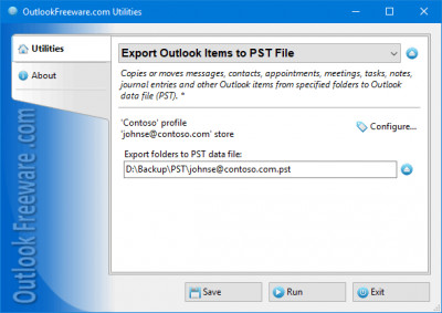 Export Outlook Items to PST File 4.10 screenshot