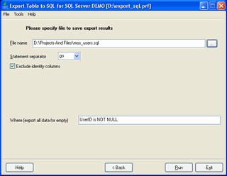 Export Table to SQL for SQL server 1.08.00 screenshot