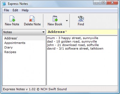Express Notes Information Organiser 1.02 screenshot