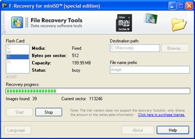 F-Recovery for miniSD 1.8 screenshot