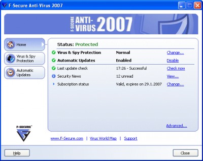F-Secure Anti-Virus 2007 screenshot