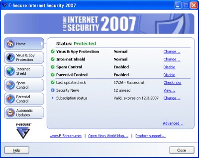 F-Secure Internet Security 2007 screenshot