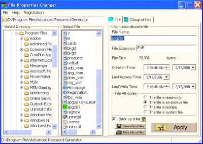 File Properties Changer 1.74 screenshot
