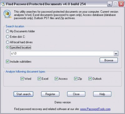 Find Password Protected Documents 4.0.257 screenshot