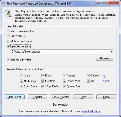 Find Password Protected Documents 7.0.387 screenshot
