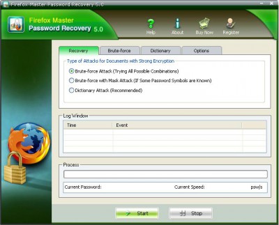 Firefox master password recovery 5.20 screenshot