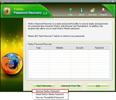 Firefox Password Recovery 5.03 screenshot