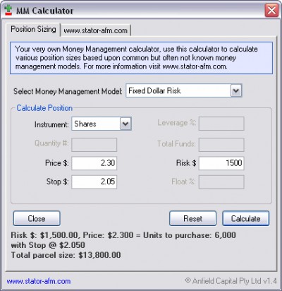 FREE Trade Position Size Calculator 1.4 screenshot