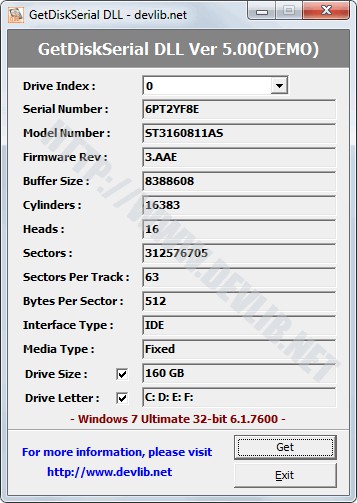 GetDiskSerial DLL 5.10 screenshot