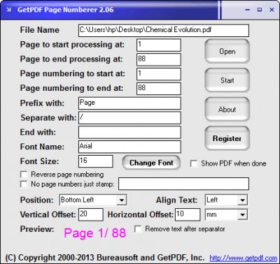 GetPDF Page Numberer 2.06 screenshot
