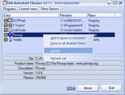 GSA Autostart Cleaner 2.45 screenshot