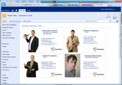 HarePoint Business Cards for SharePoint 1.0 screenshot