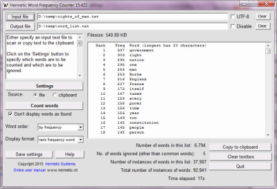 Hermetic Word Frequency Counter 23.24 screenshot