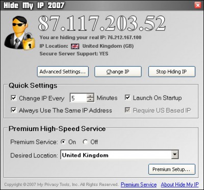 Hide My IP 2007 2.0.9.2298 screenshot