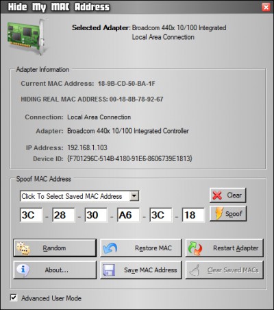 Hide My MAC Address 1.2 screenshot
