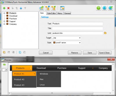 Horizontal Menu Advancer for Dreamweaver 2.1.1.1 screenshot