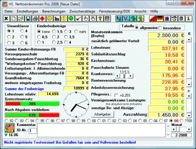 HS Nettoeinkommen Pro 2008 16.06 screenshot