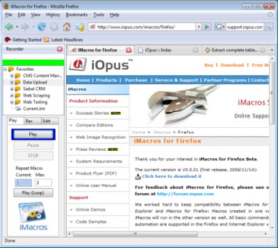 iMacros for Firefox 10.0.2.1450 screenshot