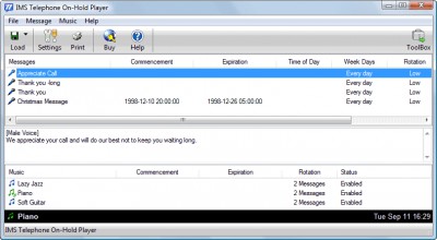 IMS Telephone On-Hold Player Software 4.22 screenshot