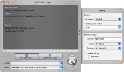 ImTOO DVD Copy for MAC 1.5.38.040 screenshot