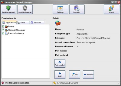 Innovative Firewall Manager 2.0 screenshot