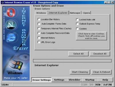 Internet Browser Eraser 1.0 screenshot