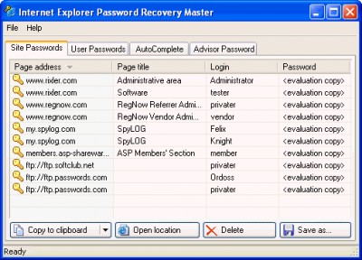 Internet Explorer Password Recovery Master 1.4 screenshot
