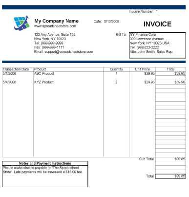 Invoice Creator for Excel 2.0 screenshot