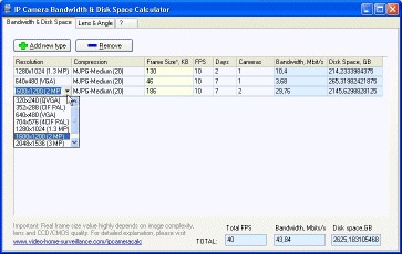 IP Camera Bandwidth&Disk Size Calculator 5.1 screenshot