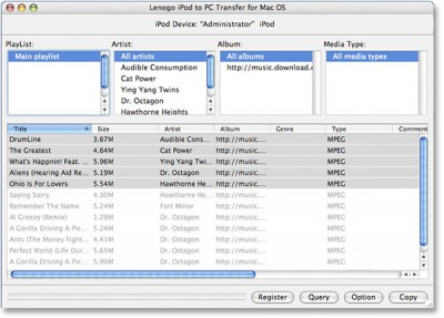 iPod 2 PC Transfer for Mac 2007.10907 screenshot