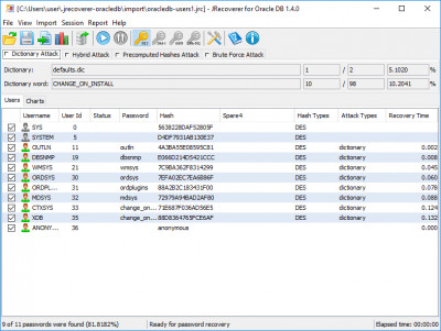 JRecoverer for Oracle Database Passwords 1.4.1 screenshot