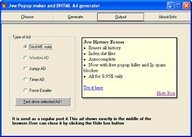 Jvw Popup maker and Dhtml AD generator 1.0 screenshot