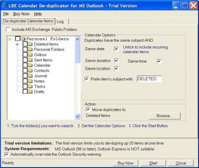 LBE Calendar Deduplicator for MS Outlook 3.0 screenshot